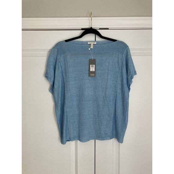 Eileen Fisher Tops - Eileen Fisher Womens Small Linen Delave Bateau Neck Box Top Sky Blue Coastal
